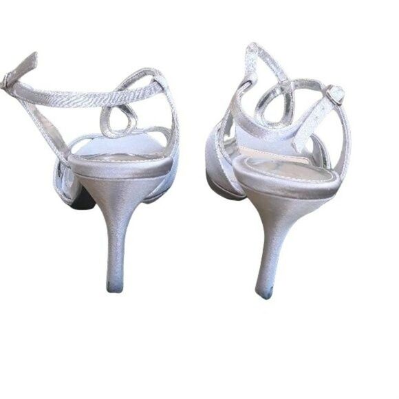 Touch of Nina Formal Strappy Infinity Symbol Rhinestone Silver Heels‎ Sz 9.5 - Picture 6 of 7